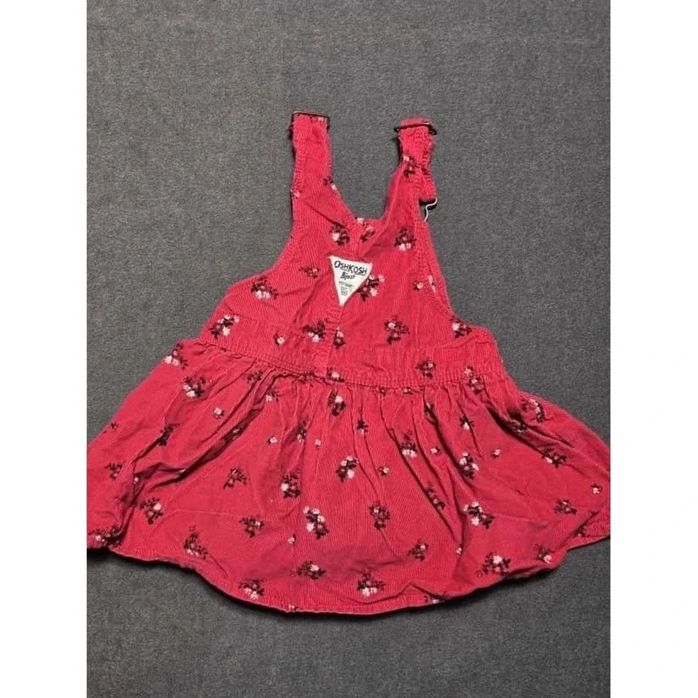 OshKosh Bgosh Toddler Corduroy Jumper Dress Red Floral 2T‎ Cute Outfit